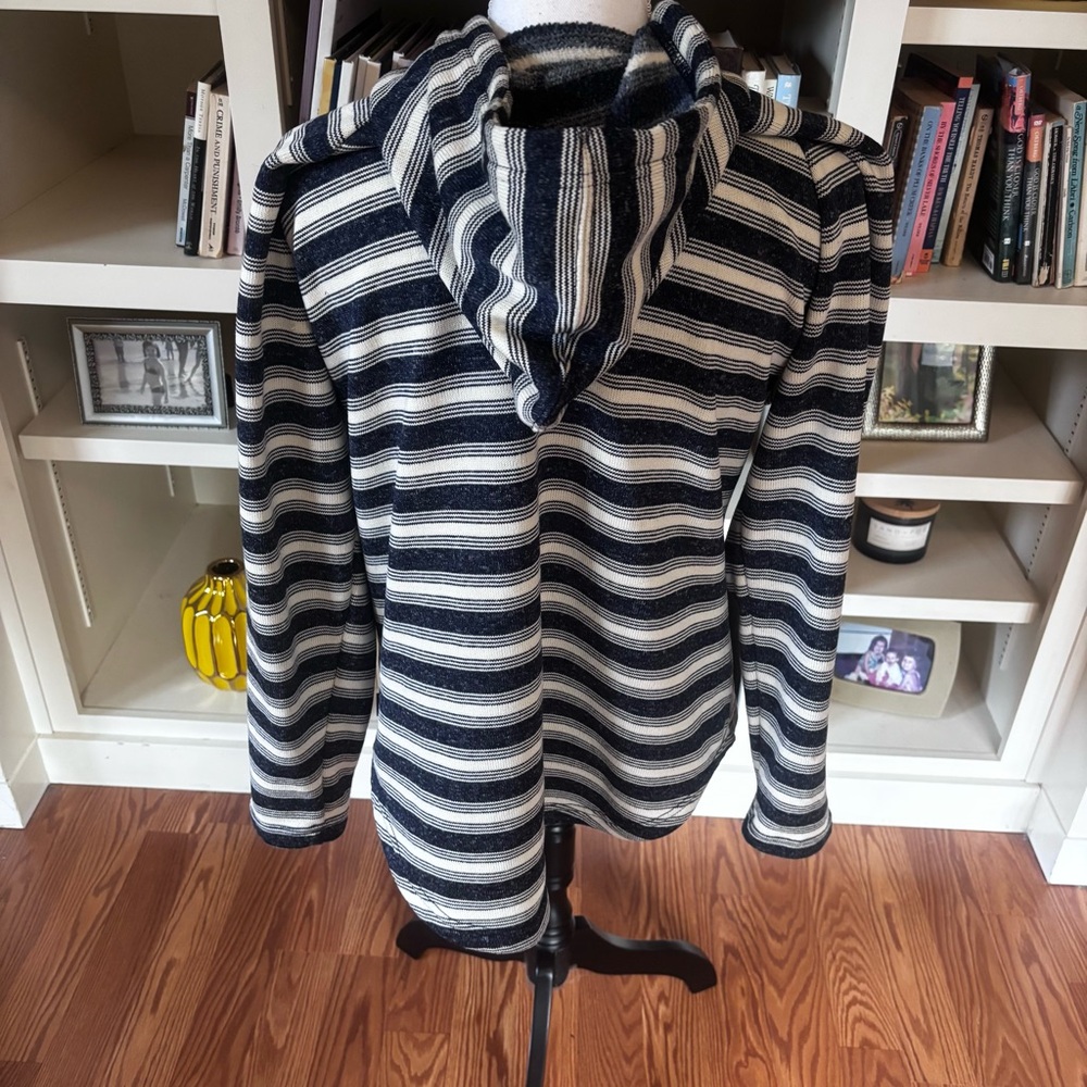 Eddie Bauer Half Snap Pullover Hoodie Blue Gray White Stripes Outdoor Preppy XL - Picture 4 of 8